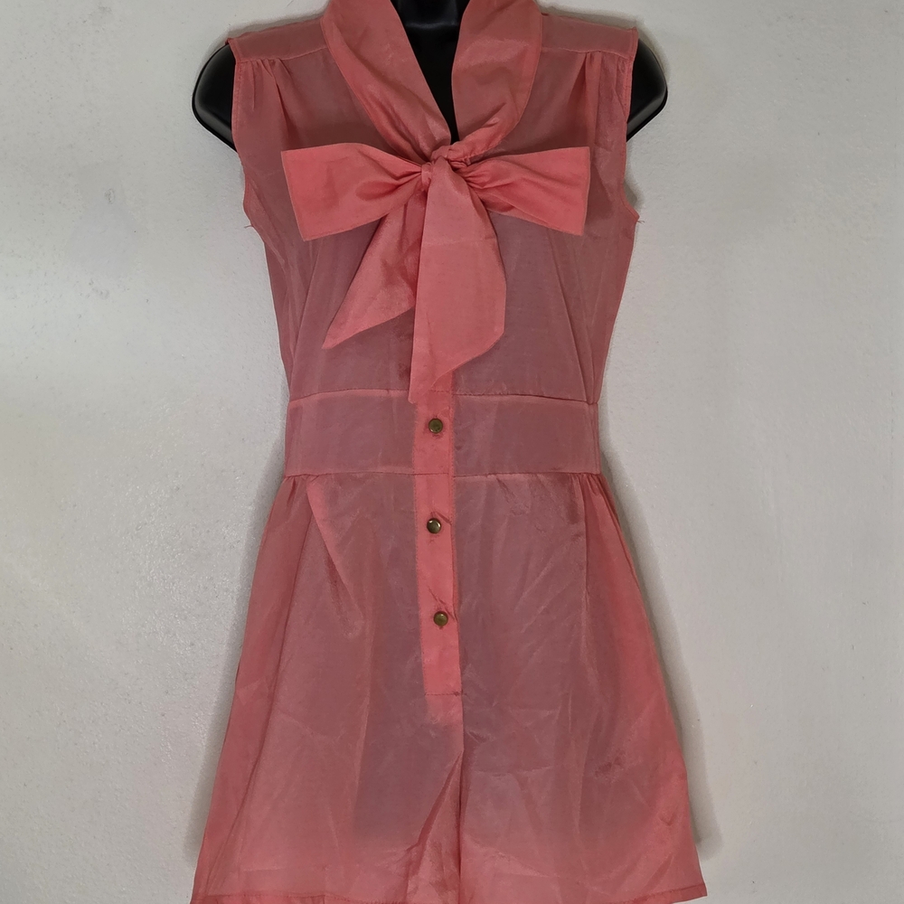 Elegant Coral Sheer Romper with Bow